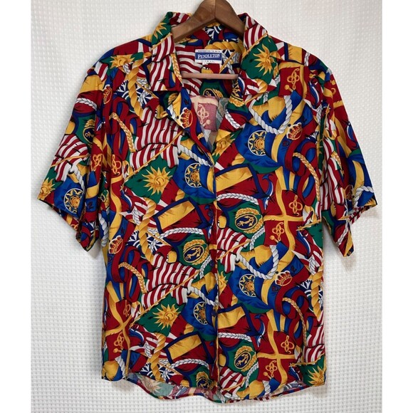 Vintage Pendleton TALL Womens 12 Large Captain Nautical Flag Button Up Shirt i - Picture 2 of 9